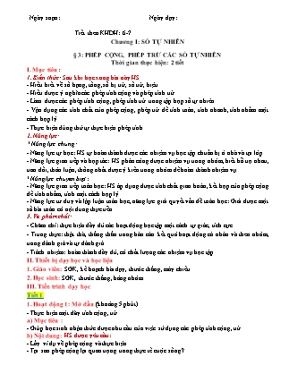 Giáo án Toán Lớp 6 (Sách Cánh Diều) - Chương I - Bài 3: Phép cộng, phép trừ các số tự nhiên