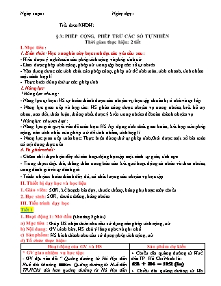 Giáo án Toán Lớp 6 (Sách Cánh Diều) - Chương I - Bài 3: Phép cộng, phép trừ các số tự nhiên (2 tiết)