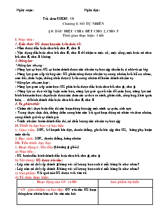 Giáo án Toán Lớp 6 (Sách Cánh Diều) - Chương I - Bài 8: Dấu hiệu chia hết cho 2, cho 5