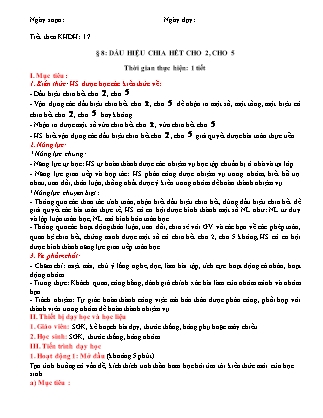 Giáo án Toán Lớp 6 (Sách Cánh Diều) - Chương I - Tiết 17, Bài 8: Dấu hiệu chia hết cho 2, cho 5