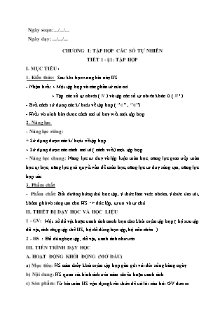 Giáo án Toán Lớp 6 (Sách Kết nối tri thức với cuộc sống) - Tiết 1, Bài 1: Tập hợp