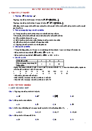 Phiếu bài tập Toán Lớp 6 (Sách Cánh Diều) - Chương 1 - Bài 2: Tập hợp các số tự nhiên