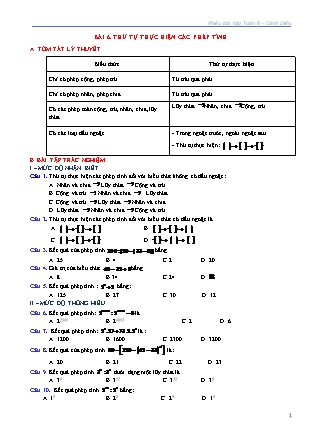Phiếu bài tập Toán Lớp 6 (Sách Cánh Diều) - Chương 1 - Bài 6: Thứ tự thực hiện các phép tính Phiếu bài tập Toán Lớp 6 (Sách Cánh Diều) - Chương 1 - Bài 6: Thứ tự thực hiện các phép tính