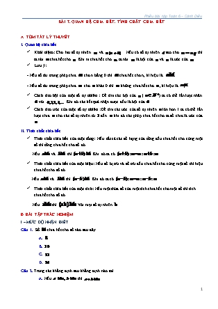 Phiếu bài tập Toán Lớp 6 (Sách Cánh Diều) - Chương 1 - Bài 7: Quan hệ chia hết. Tính chất chia hết