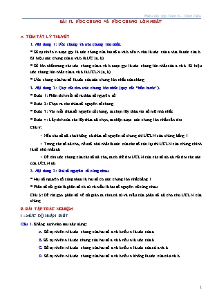 Phiếu bài tập Toán Lớp 6 (Sách Cánh Diều) - Chương I - Bài 12: Ước chung và ước chung lớn nhất