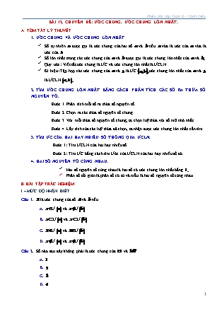 Phiếu bài tập Toán Lớp 6 (Sách Cánh Diều) - Chương I - Bài 12: Ước chung. Ước chung lớn nhất - Nguyễn Thanh Hà