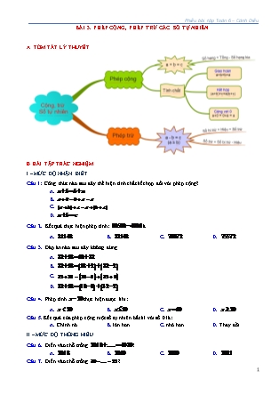 Phiếu bài tập Toán Lớp 6 (Sách Cánh Diều) - Chương I - Bài 3: Phép cộng, phép trừ các số tự nhiên Phiếu bài tập Toán Lớp 6 (Sách Cánh Diều) - Chương I - Bài 3: Phép cộng, phép trừ các số tự nhiên