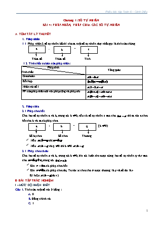 Phiếu bài tập Toán Lớp 6 (Sách Cánh Diều) - Chương I - Bài 4: Phép nhân, phép chia các số tự nhiên Phiếu bài tập Toán Lớp 6 (Sách Cánh Diều) - Chương I - Bài 4: Phép nhân, phép chia các số tự nhiên