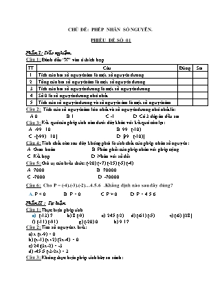 2 Phiếu bài tập môn Toán Lớp 6 - Chủ đề: Phép nhân số nguyên (Có đáp án) 2 Phiếu bài tập môn Toán Lớp 6 - Chủ đề: Phép nhân số nguyên (Có đáp án)