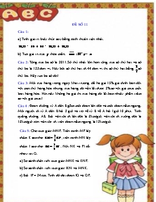 Bài tập ôn hè môn Toán Lớp 6 - Đề số 11 Bài tập ôn hè môn Toán Lớp 6 - Đề số 11