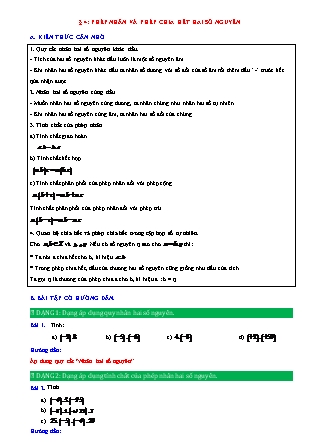 Đề cương ôn tập môn Toán Lớp 6 (Sách Chân trời sáng tạo) - Chương II - Bài 4: Phép nhân và phép chia hết hai số nguyên Đề cương ôn tập môn Toán Lớp 6 (Sách Chân trời sáng tạo) - Chương II - Bài 4: Phép nhân và phép chia hết hai số nguyên