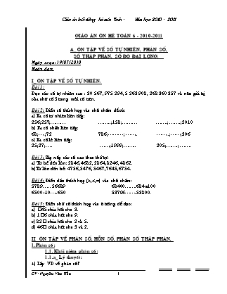 Giáo án bồi dưỡng hè môn Toán Lớp 6 - Năm học 2010-2011 - Nguyễn Văn Tiến Giáo án bồi dưỡng hè môn Toán Lớp 6 - Năm học 2010-2011 - Nguyễn Văn Tiến