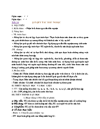 Giáo án Đại số Lớp 6 (Sách Kết nối tri thức với cuộc sống) - Tiết 34, Bài 15: Quy tắc dấu ngoặc