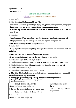 Giáo án Đại số Lớp 6 (Sách Kết nối tri thức với cuộc sống) - Tiết 29, Bài 13: Tập hợp các số nguyên