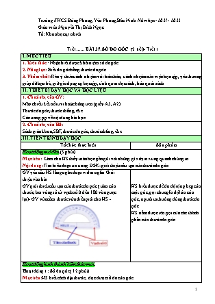 Giáo án Hình học Khối 6 (Sách Kết nối tri thức với cuộc sống) - Bài 37: Số đo góc (Tiết 1) - Năm học 2021-2022 - Nguyễn Thị Bích Ngọc