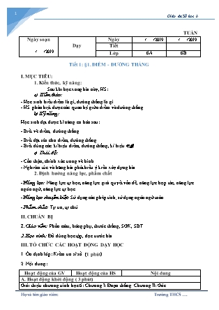 Giáo án Hình học Lớp 6 - Chương 1 - Năm học 2019-2020 Giáo án Hình học Lớp 6 - Chương 1 - Năm học 2019-2020