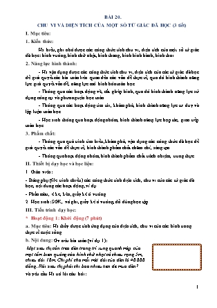 Giáo án Hình học Lớp 6 (Sách Kết nối tri thức với cuộc sống) - Bài 20: Chu vi và diện tích của một số tứ giác đã học (3 tiết)