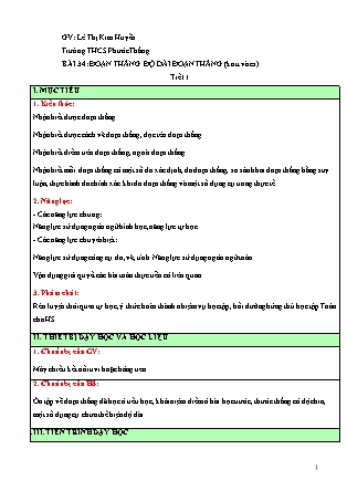 Giáo án Hình học Lớp 6 (Sách Kết nối tri thức với cuộc sống) - Bài 34: Đoạn thẳng. Độ dài đoạn thẳng - Lê Thị Kim Huyền