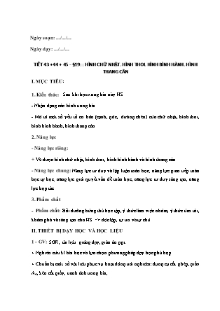 Giáo án Hình học Lớp 6 (Sách Kết nối tri thức với cuộc sống) - Tiết 43+44+45 - Bài 19: Hình chữ nhật. Hình thoi. Hình bình hành. Hình thang cân