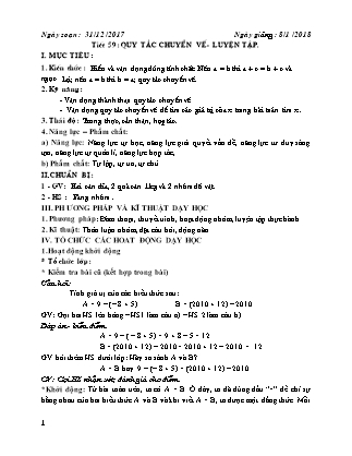 Giáo án môn Toán Lớp 6 - Tiết 59 đến 101 - Năm học 2017-2018 Giáo án môn Toán Lớp 6 - Tiết 59 đến 101 - Năm học 2017-2018