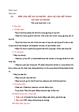 Giáo án Toán Khối 6 - Bài 6: Phép chia hết hai số nguyên. Quan hệ chia hết trong tập hợp số nguyên