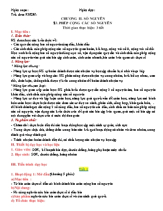 Giáo án Toán Khối 6 - Chương II - Bài 3: Phép cộng các số nguyên