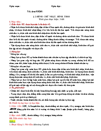 Giáo án Toán Lớp 6 - Bài 2: Hình chữ nhật, hình thoi (3 Tiết) Giáo án Toán Lớp 6 - Bài 2: Hình chữ nhật, hình thoi (3 Tiết)