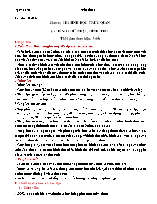 Giáo án Toán Lớp 6 - Bài 2: Hình chữ nhật, hình thoi Giáo án Toán Lớp 6 - Bài 2: Hình chữ nhật, hình thoi