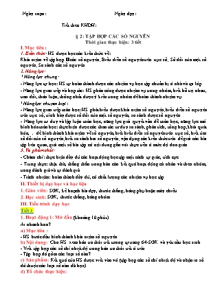 Giáo án Toán Lớp 6 - Bài 2: Tập hợp các số nguyên