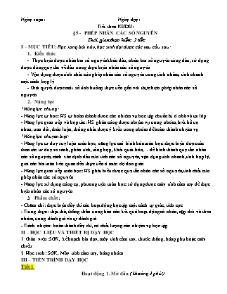 Giáo án Toán Lớp 6 - Chương II - Bài 5: Phép nhân các số nguyên