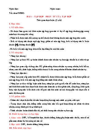 Giáo án Toán Lớp 6 (Sách Chân trời sáng tạo) - Chương 1 - Bài 1: Tập hợp. Phần tử của tập hợp