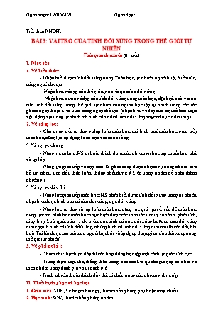 Giáo án Toán Lớp 6 (Sách Chân trời sáng tạo) - Chương 7 - Bài 3: Vai trò của tính đối xứng trong thế giới tự nhiên Giáo án Toán Lớp 6 (Sách Chân trời sáng tạo) - Chương 7 - Bài 3: Vai trò của tính đối xứng trong thế giới tự nhiên