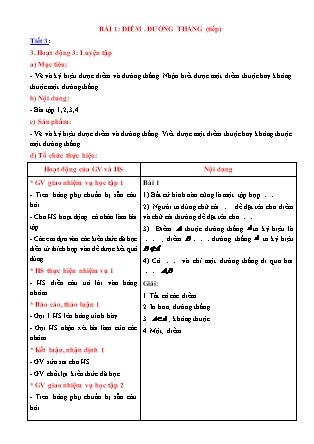 Giáo án Toán Lớp 6 (Sách Chân trời sáng tạo) - Chương 8 - Bài 1: Điểm. Đường thẳng (Tiết 3)
