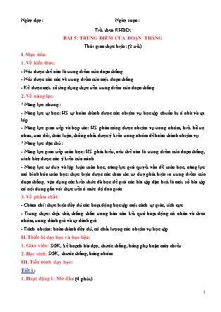 Giáo án Toán Lớp 6 (Sách Chân trời sáng tạo) - Chương 8 - Bài 5: Trung điểm của đoạn thẳng (Tiết 1)