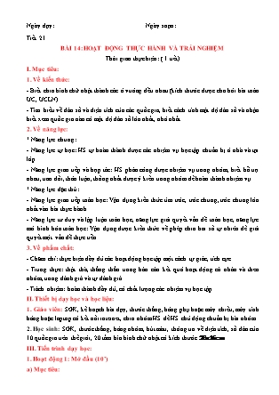Giáo án Toán Lớp 6 (Sách Chân trời sáng tạo) - Tiết 21, Bài 14: Hoạt động thực hành và trải nghiệm Giáo án Toán Lớp 6 (Sách Chân trời sáng tạo) - Tiết 21, Bài 14: Hoạt động thực hành và trải nghiệm
