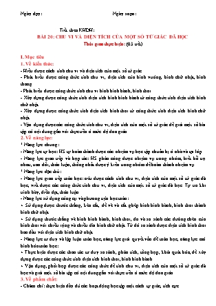Giáo án Toán Lớp 6 (Sách Kết nối tri thức với cuộc sống) - Chương 4 - Bài 20: Chu vi và diện tích của một số tứ giác đã học
