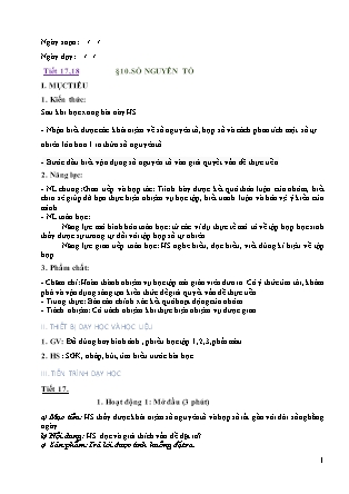 Giáo án Toán Lớp 6 (Sách Kết nối tri thức với cuộc sống) - Tiết 17+18 - Bài 10: Số nguyên tố