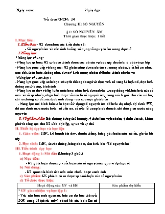 Giáo án Toán Lớp 6 - Tiết 34, Bài 1: Số nguyên âm Giáo án Toán Lớp 6 - Tiết 34, Bài 1: Số nguyên âm