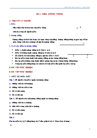 Phiếu bài tập Toán Lớp 6 (Sách Cánh Diều) - Bài 1: Điểm. Đường thẳng Phiếu bài tập Toán Lớp 6 (Sách Cánh Diều) - Bài 1: Điểm. Đường thẳng