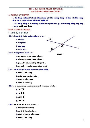 Phiếu bài tập Toán Lớp 6 (Sách Cánh Diều) - Bài 2: Hai đường thẳng cắt nhau. Hai đường thẳng song song Phiếu bài tập Toán Lớp 6 (Sách Cánh Diều) - Bài 2: Hai đường thẳng cắt nhau. Hai đường thẳng song song