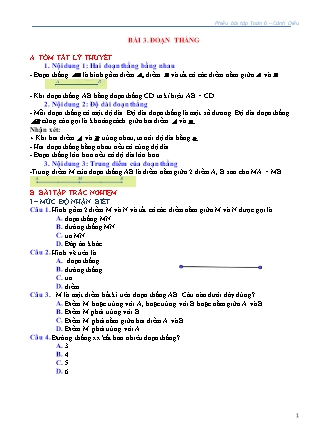 Phiếu bài tập Toán Lớp 6 (Sách Cánh Diều) - Bài 3: Đoạn thẳng Phiếu bài tập Toán Lớp 6 (Sách Cánh Diều) - Bài 3: Đoạn thẳng