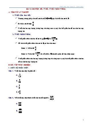 Phiếu bài tập Toán Lớp 6 (Sách Cánh Diều) - Bài 9: Chuyên đề Tỉ số. Tỉ số phần trăm