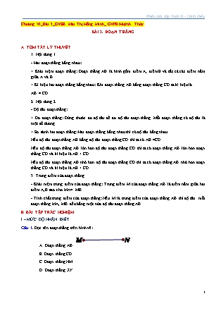 Phiếu bài tập Toán Lớp 6 (Sách Cánh Diều) - Chương VI - Bài 3: Đoạn thẳng - Mai Thị Hồng Minh