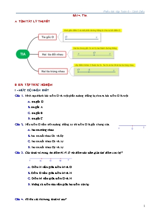 Phiếu bài tập Toán Lớp 6 (Sách Cánh Diều) - Chương VI - Bài 4: Tia Phiếu bài tập Toán Lớp 6 (Sách Cánh Diều) - Chương VI - Bài 4: Tia