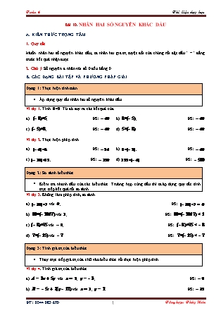 Tài liệu dạy học môn Đại số Lớp 6 - Bài 10: Nhân hai số nguyên khác dấu
