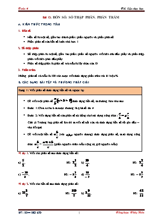 Tài liệu dạy học môn Đại số Lớp 6 - Bài 13: Hỗn số. Số thập phân. Phần trăm