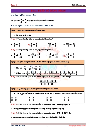 Tài liệu dạy học môn Đại số Lớp 6 - Bài 2: Phân số bằng nhau
