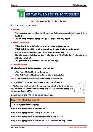 Tài liệu dạy học môn Toán Lớp 6 - Chương 1 - Bài 1: Tập hợp. Phần tử của tập hợp Tài liệu dạy học môn Toán Lớp 6 - Chương 1 - Bài 1: Tập hợp. Phần tử của tập hợp