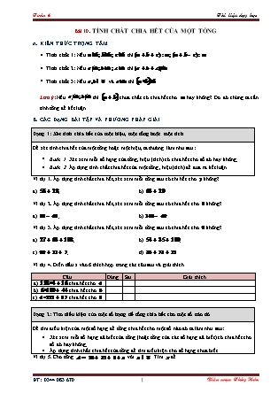 Tài liệu dạy học môn Toán Lớp 6 - Chương 1 - Bài 10: Tính chất chia hết của một tổng Tài liệu dạy học môn Toán Lớp 6 - Chương 1 - Bài 10: Tính chất chia hết của một tổng