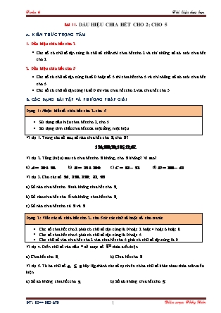 Tài liệu dạy học môn Toán Lớp 6 - Chương 1 - Bài 11: Dấu hiệu chia hết cho 2, cho 5 Tài liệu dạy học môn Toán Lớp 6 - Chương 1 - Bài 11: Dấu hiệu chia hết cho 2, cho 5